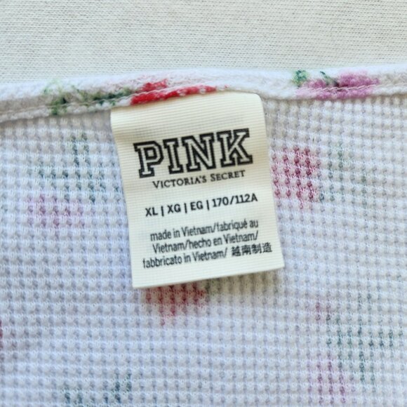 Victoria's Secret PINK Floral Thermal Waffle Knit Long Sleeve Crop Top Coquette - Picture 6 of 9